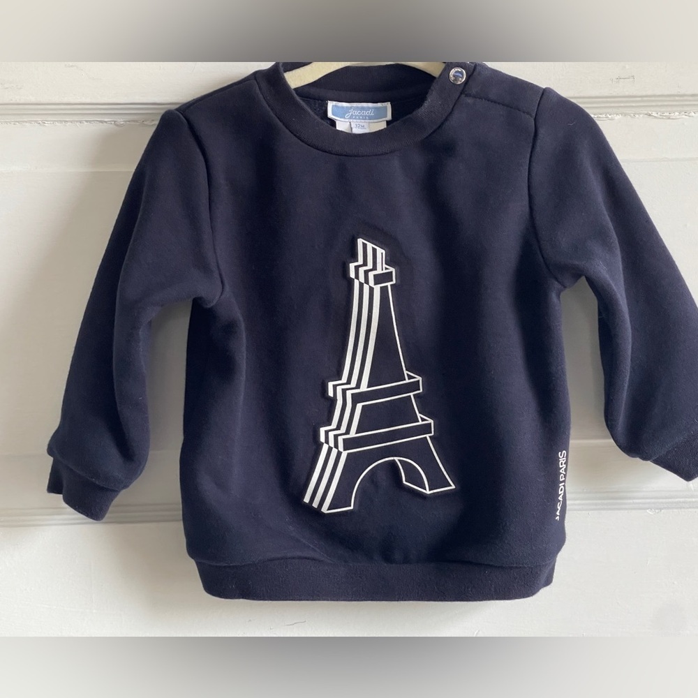 Unisex Jacadi Paris Dark Navy Blue Kids Sweatshirt with Eiffel Tower Design 12mo - Picture 6 of 10